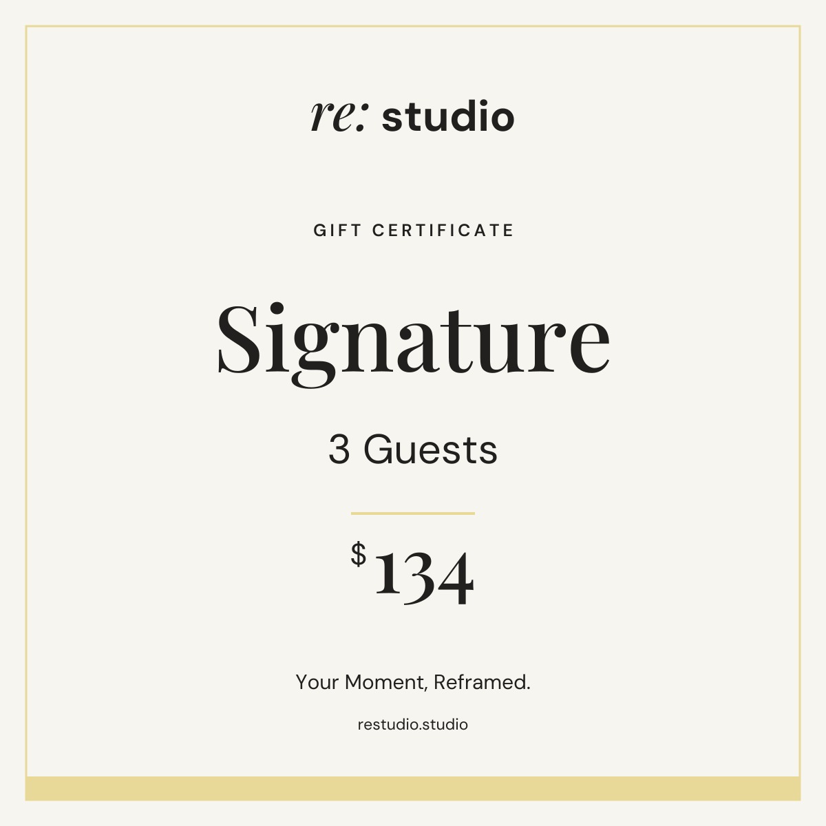 Signature gift certificate for 3 guests