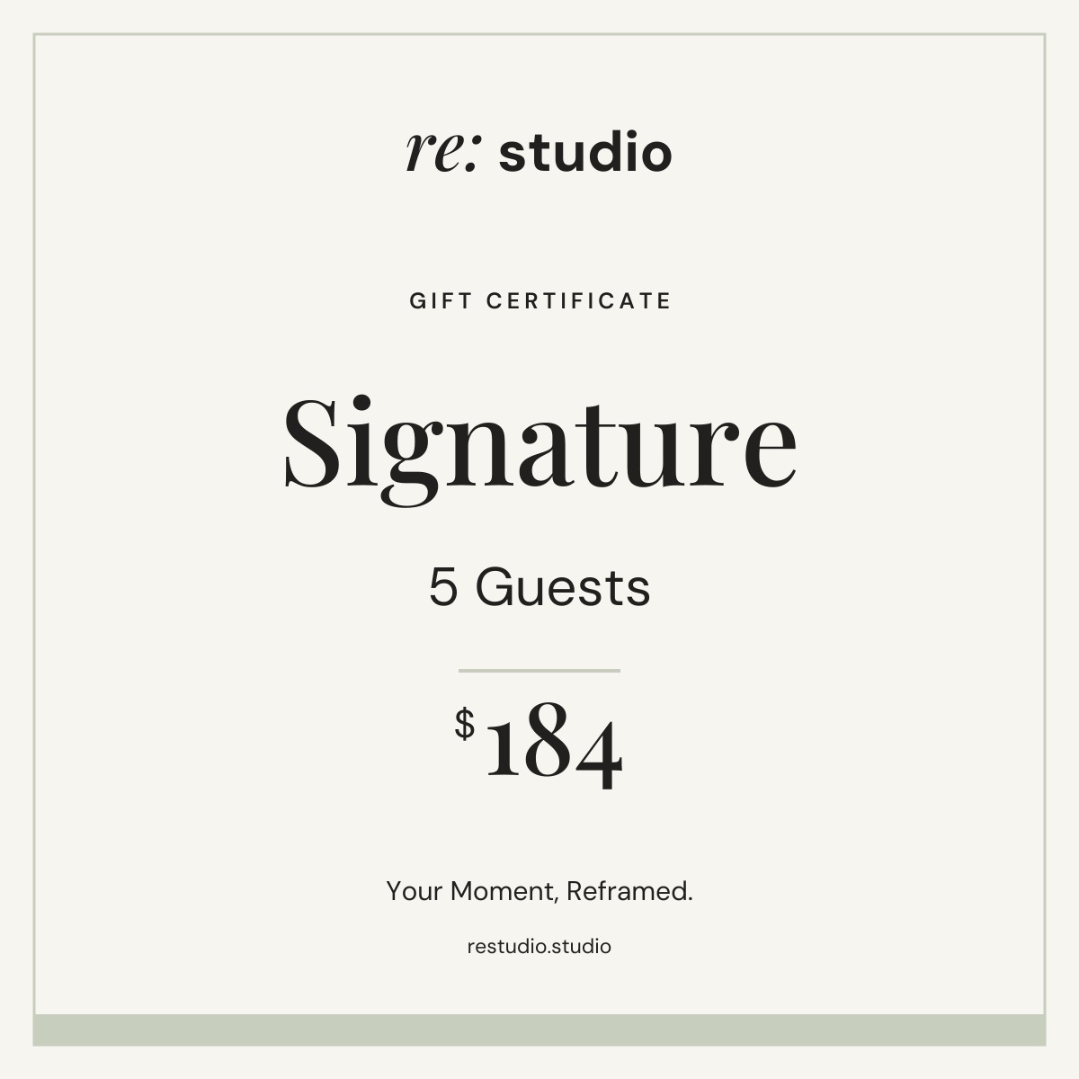 Signature gift certificate for 5 guests